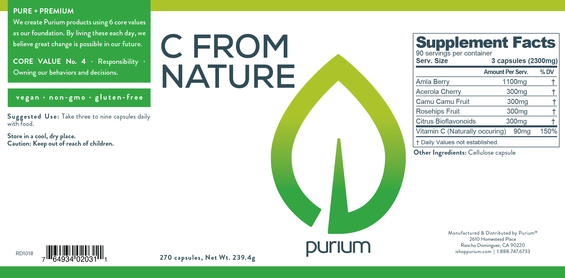 C From Nature, 270 ct, Purium